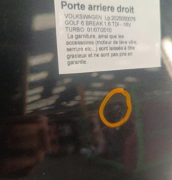 Porte arriere droit VOLKSWAGEN GOLF 6 Photo n°7