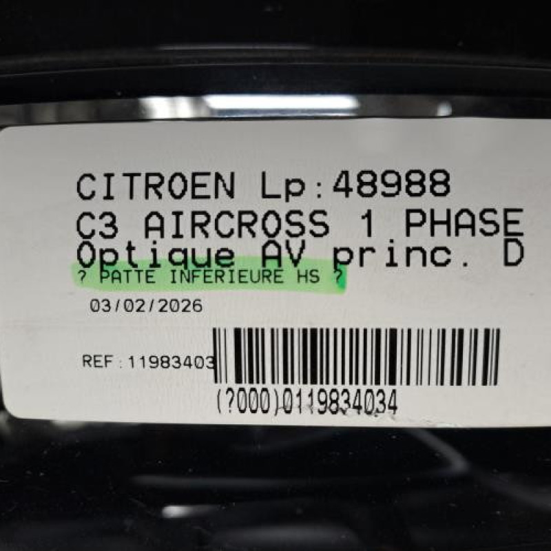 Optique avant principal droit (feux)(phare) CITROEN C3 AIRCROSS 1