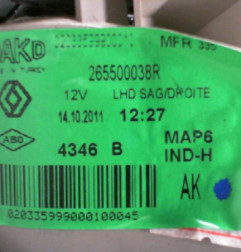 Feu arriere secondaire droit (feux) RENAULT FLUENCE Photo n°4