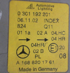 Optique avant principal gauche (feux)(phare) MERCEDES CLASSE A 168 Photo n°4