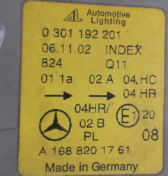 Optique avant principal gauche (feux)(phare) MERCEDES CLASSE A 168 Photo n°8