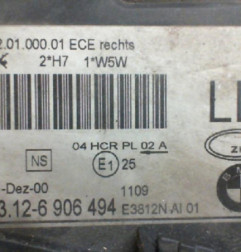 Optique avant principal droit (feux)(phare) BMW SERIE 3 E46 Photo n°6